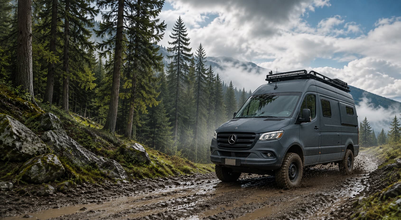 Doğada polyurea kaplamalı off-road karavan
